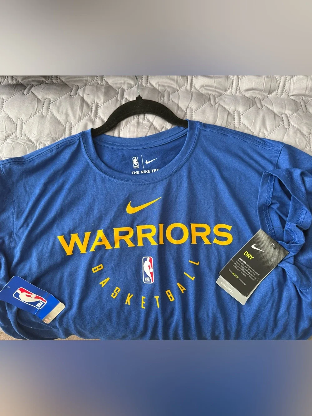 Nike Blue Warriors Graphic Tee with Yellow Accents